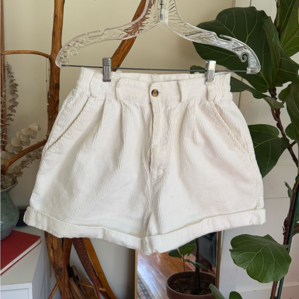 Vintage High Waisted White Corduroy Shorts